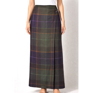 Vintage Talbots 100% Wool Wrap Maxi Skirt Purple Olive Tartan Plaid Lined 10